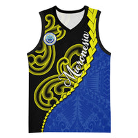 Federated States Of Micronesia FSM Basketball Jersey Pacific Islander Tribal Swirl Geometric Pattern TS04 Unisex Black Blue - Polynesian Pride