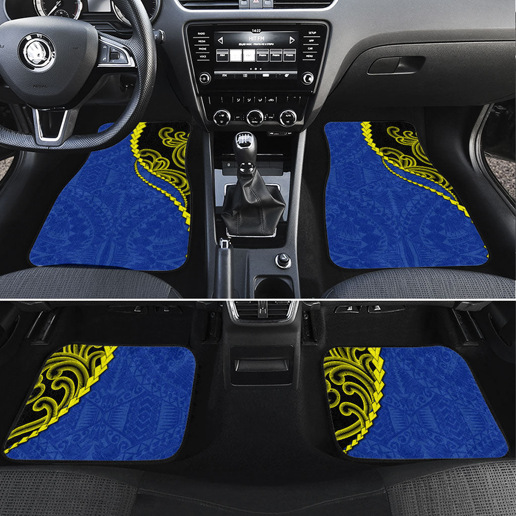 Federated States Of Micronesia FSM Car Mats Pacific Islander Tribal Swirl Geometric Pattern TS04 Set 4pcs Black Blue - Polynesian Pride
