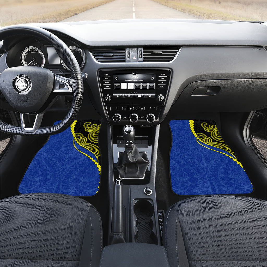 Federated States Of Micronesia FSM Car Mats Pacific Islander Tribal Swirl Geometric Pattern TS04 Set 2pcs - Front Black Blue - Polynesian Pride