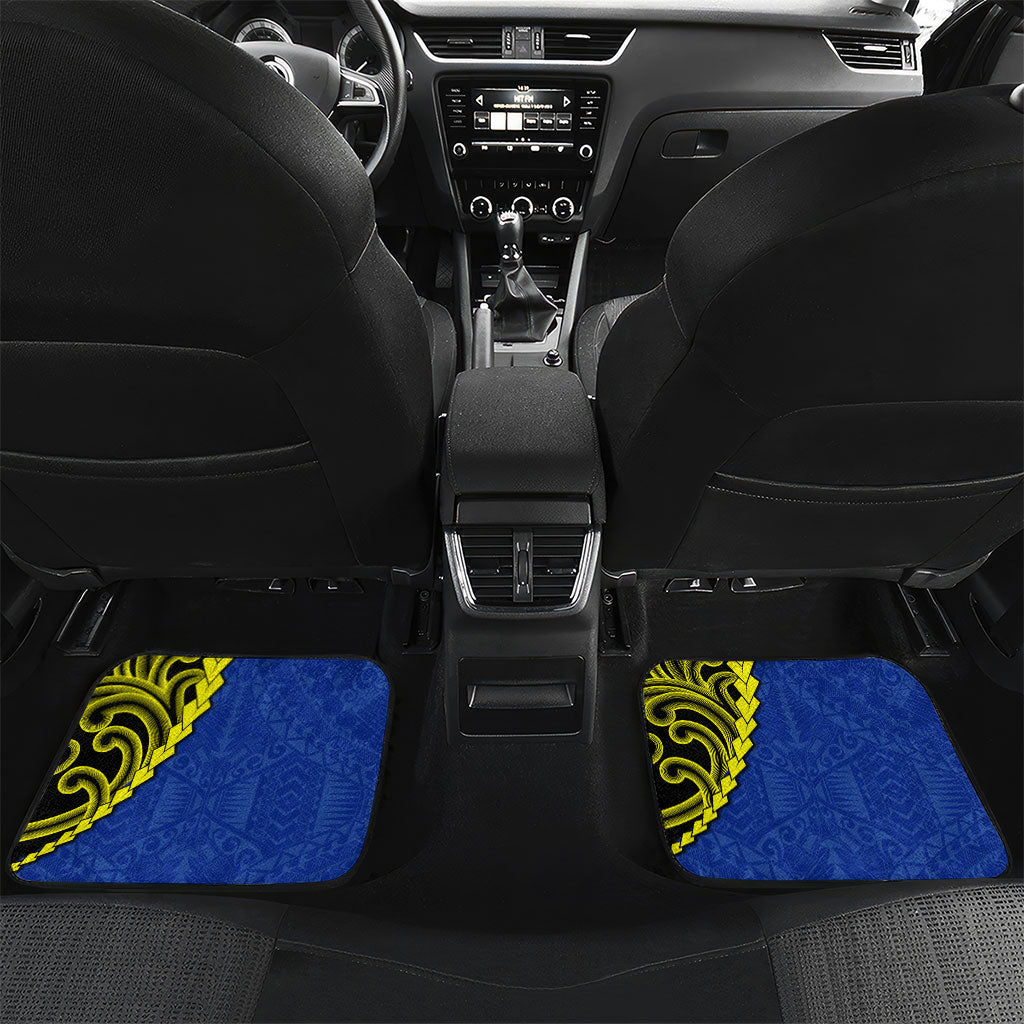 Federated States Of Micronesia FSM Car Mats Pacific Islander Tribal Swirl Geometric Pattern TS04 Set 2pcs - Back Black Blue - Polynesian Pride