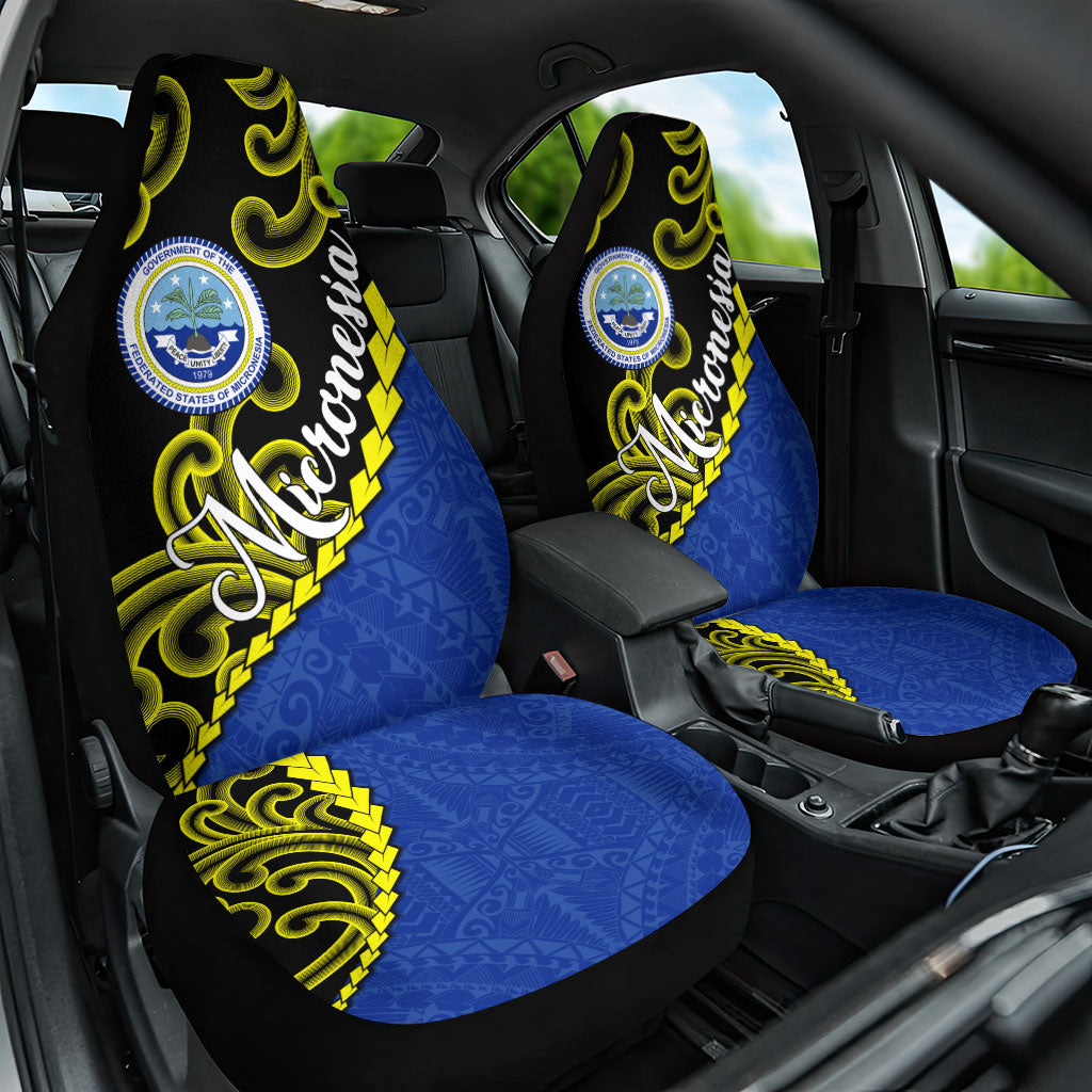 Federated States Of Micronesia FSM Car Seat Cover Pacific Islander Tribal Swirl Geometric Pattern TS04 One Size Black Blue - Polynesian Pride