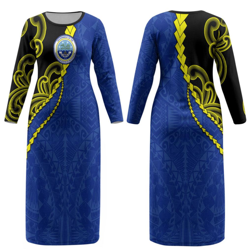 Federated States Of Micronesia FSM Couples Matching Long Sleeve Bodycon Dress and Long Sleeve Button Shirt Pacific Islander Tribal Swirl Geometric Pattern TS04 - Polynesian Pride