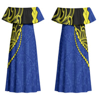 Federated States Of Micronesia FSM Couples Matching Off Shoulder Maxi Dress and Hawaiian Shirt Pacific Islander Tribal Swirl Geometric Pattern TS04 - Polynesian Pride
