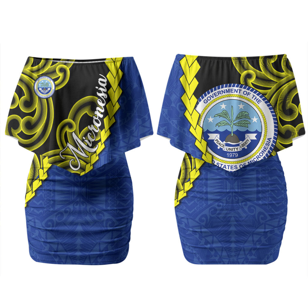 Federated States Of Micronesia FSM Couples Matching Off Shoulder Short Dress and Hawaiian Shirt Pacific Islander Tribal Swirl Geometric Pattern TS04 - Polynesian Pride