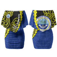 Federated States Of Micronesia FSM Couples Matching Off Shoulder Short Dress and Hawaiian Shirt Pacific Islander Tribal Swirl Geometric Pattern TS04 - Polynesian Pride