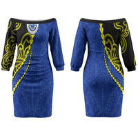 Federated States Of Micronesia FSM Couples Matching Off The Shoulder Long Sleeve Dress and Long Sleeve Button Shirt Pacific Islander Tribal Swirl Geometric Pattern TS04 - Polynesian Pride