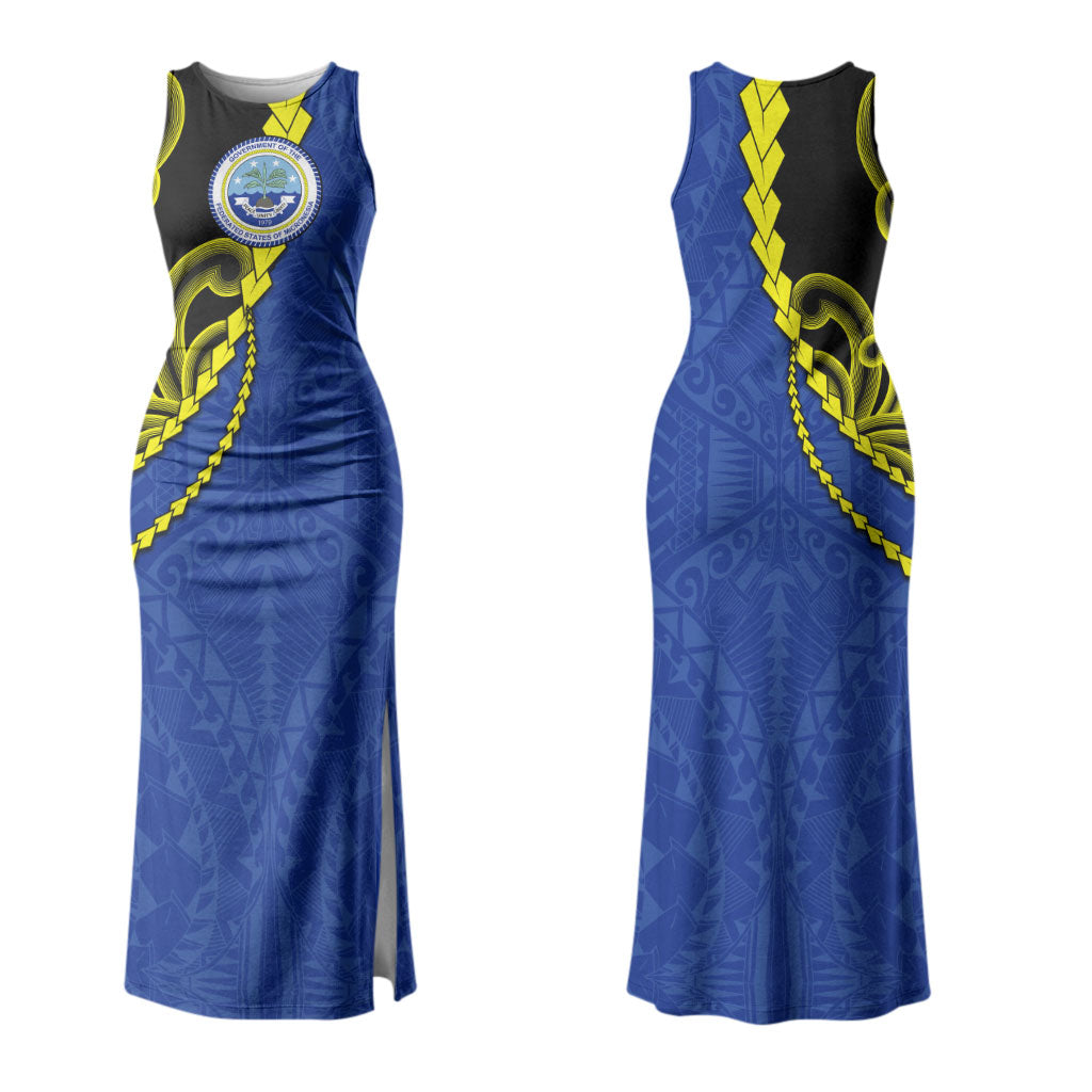 Federated States Of Micronesia FSM Couples Matching Tank Maxi Dress and Long Sleeve Button Shirt Pacific Islander Tribal Swirl Geometric Pattern TS04 - Polynesian Pride