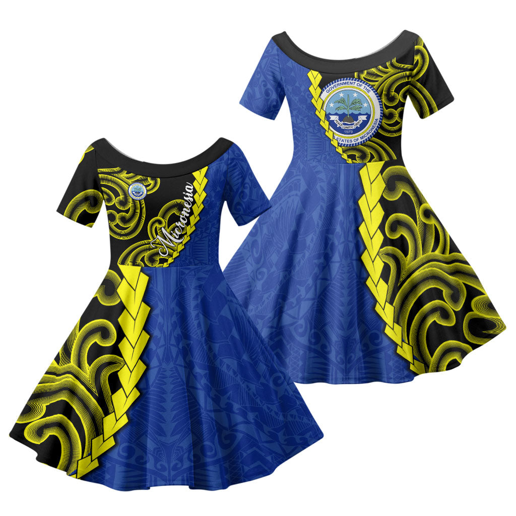 Federated States Of Micronesia FSM Family Matching Tank Maxi Dress and Hawaiian Shirt Pacific Islander Tribal Swirl Geometric Pattern TS04 Daughter's Dress Black Blue - Polynesian Pride