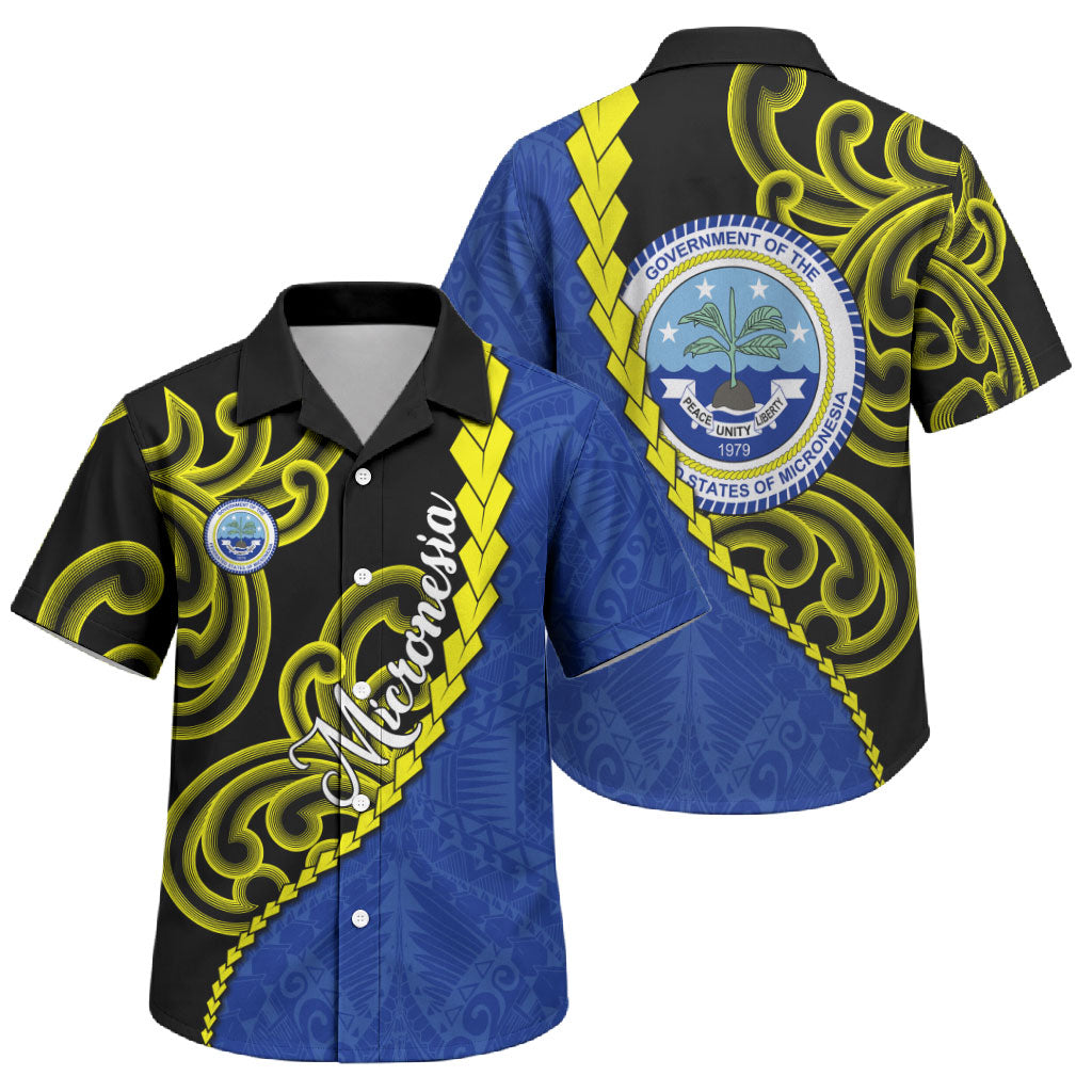 Federated States Of Micronesia FSM Family Matching Tank Maxi Dress and Hawaiian Shirt Pacific Islander Tribal Swirl Geometric Pattern TS04 Son's Shirt Black Blue - Polynesian Pride