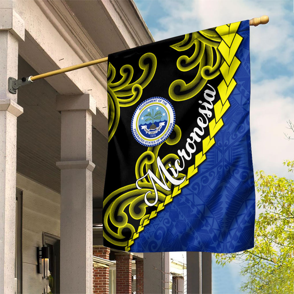Federated States Of Micronesia FSM Garden Flag Pacific Islander Tribal Swirl Geometric Pattern TS04 House Flag Black Blue - Polynesian Pride