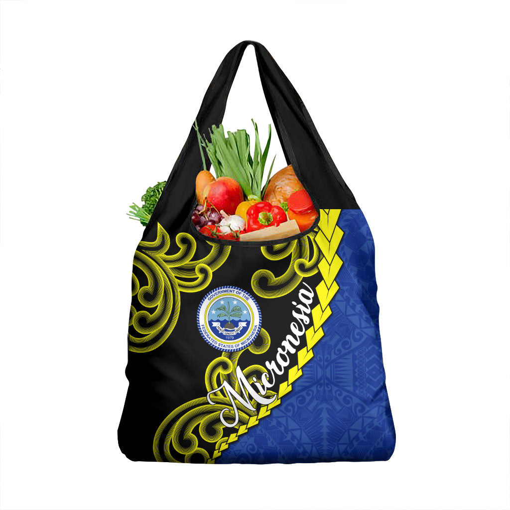 Federated States Of Micronesia FSM Grocery Bag Pacific Islander Tribal Swirl Geometric Pattern TS04 1-pack One Size Black Blue - Polynesian Pride
