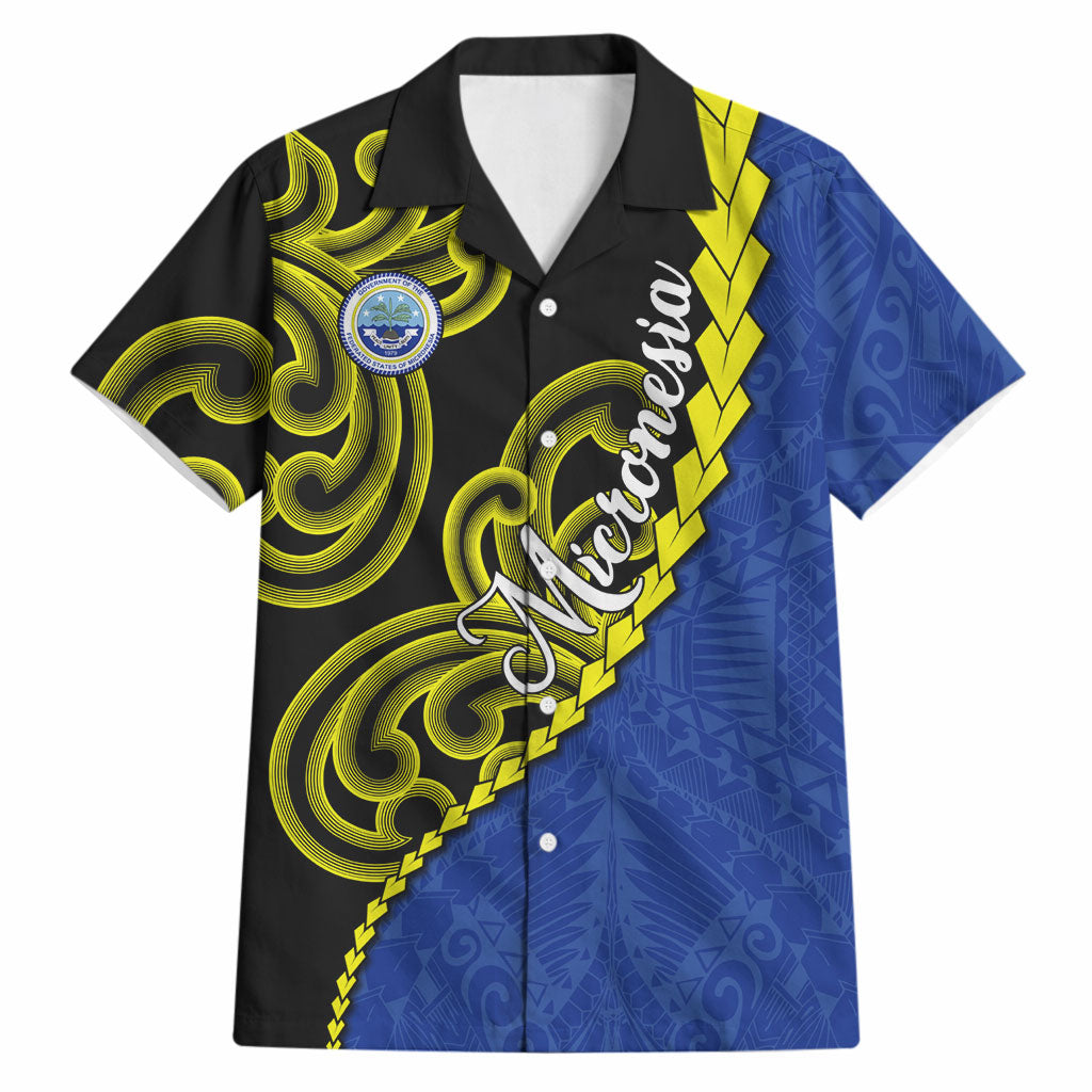 Federated States Of Micronesia FSM Hawaiian Shirt Pacific Islander Tribal Swirl Geometric Pattern TS04 Black Blue - Polynesian Pride