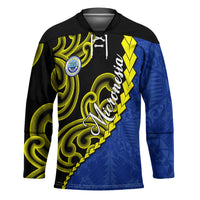 Federated States Of Micronesia FSM Hockey Jersey Pacific Islander Tribal Swirl Geometric Pattern TS04 Unisex Black Blue - Polynesian Pride