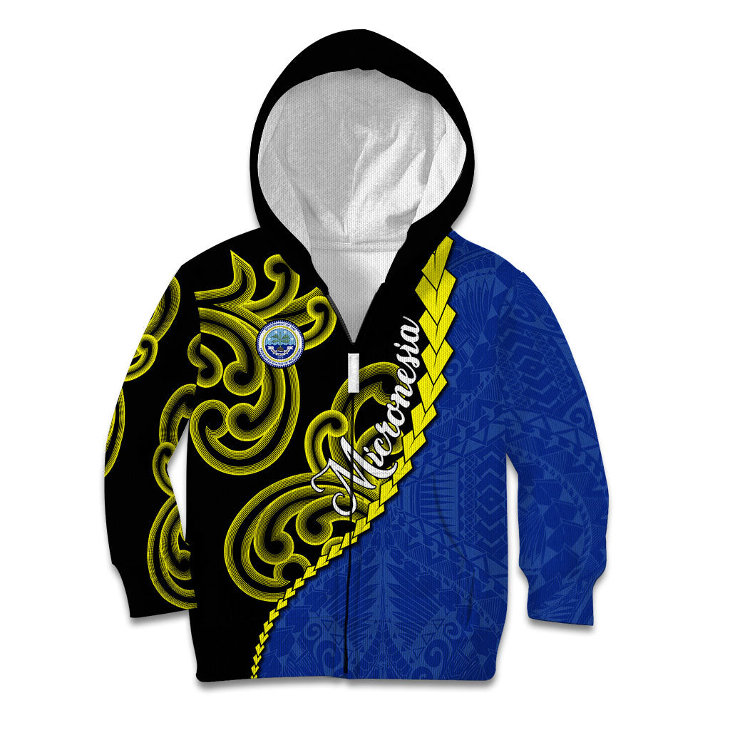 Federated States Of Micronesia FSM Kid Hoodie Pacific Islander Tribal Swirl Geometric Pattern TS04 Zip Hoodie Black Blue - Polynesian Pride