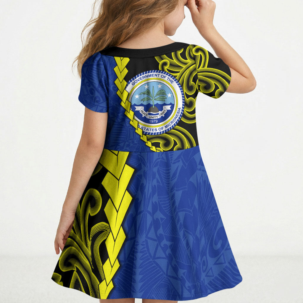 Federated States Of Micronesia FSM Kid Short Sleeve Dress Pacific Islander Tribal Swirl Geometric Pattern TS04 - Polynesian Pride