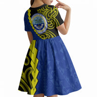 Federated States Of Micronesia FSM Kid Short Sleeve Dress Pacific Islander Tribal Swirl Geometric Pattern TS04 - Polynesian Pride