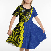 Federated States Of Micronesia FSM Kid Short Sleeve Dress Pacific Islander Tribal Swirl Geometric Pattern TS04 - Polynesian Pride