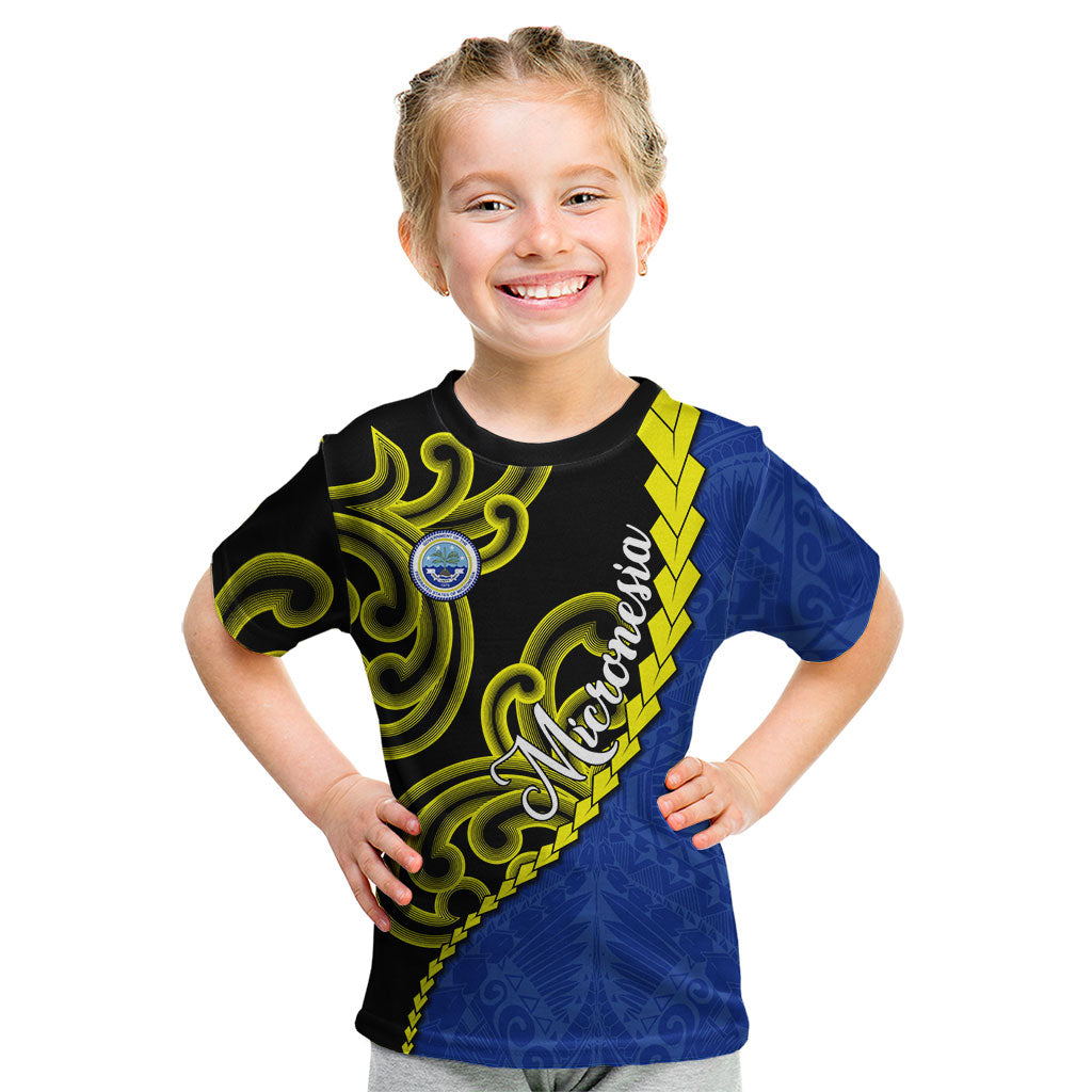 Federated States Of Micronesia FSM Kid T Shirt Pacific Islander Tribal Swirl Geometric Pattern TS04 Black Blue - Polynesian Pride