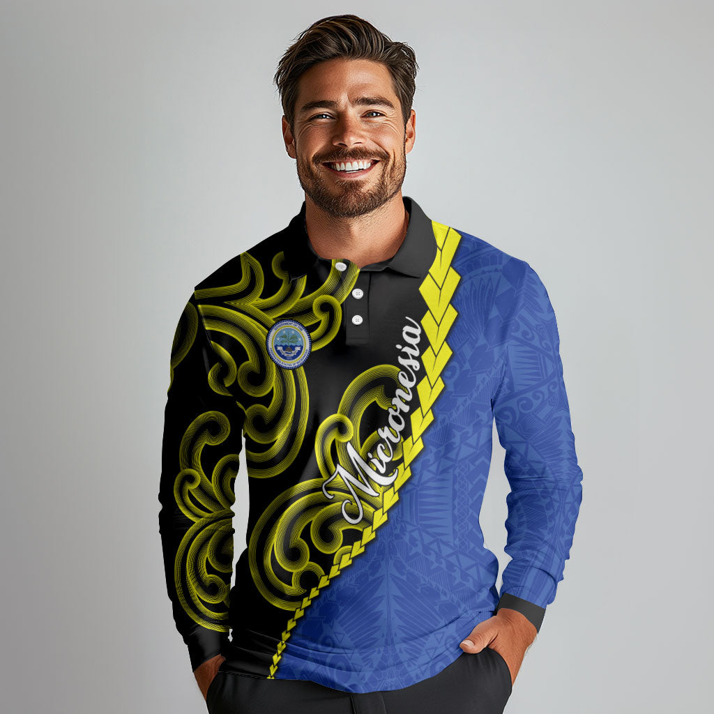Federated States Of Micronesia FSM Long Sleeve Polo Shirt Pacific Islander Tribal Swirl Geometric Pattern TS04 - Polynesian Pride