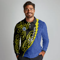 Federated States Of Micronesia FSM Long Sleeve Polo Shirt Pacific Islander Tribal Swirl Geometric Pattern TS04 - Polynesian Pride
