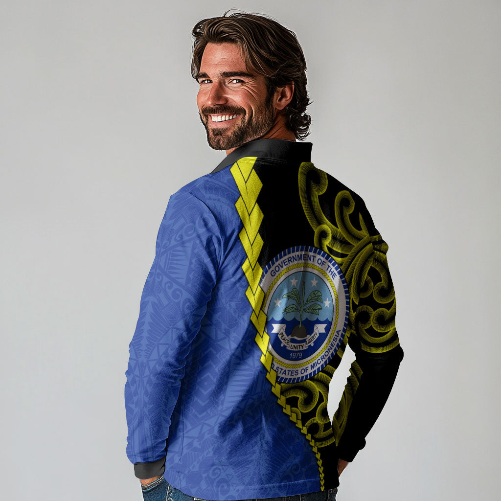 Federated States Of Micronesia FSM Long Sleeve Polo Shirt Pacific Islander Tribal Swirl Geometric Pattern TS04 - Polynesian Pride