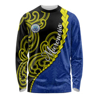 Federated States Of Micronesia FSM Long Sleeve Shirt Pacific Islander Tribal Swirl Geometric Pattern TS04 Unisex Black Blue - Polynesian Pride