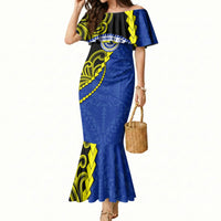 Federated States Of Micronesia FSM Mermaid Dress Pacific Islander Tribal Swirl Geometric Pattern TS04 Women Black Blue - Polynesian Pride