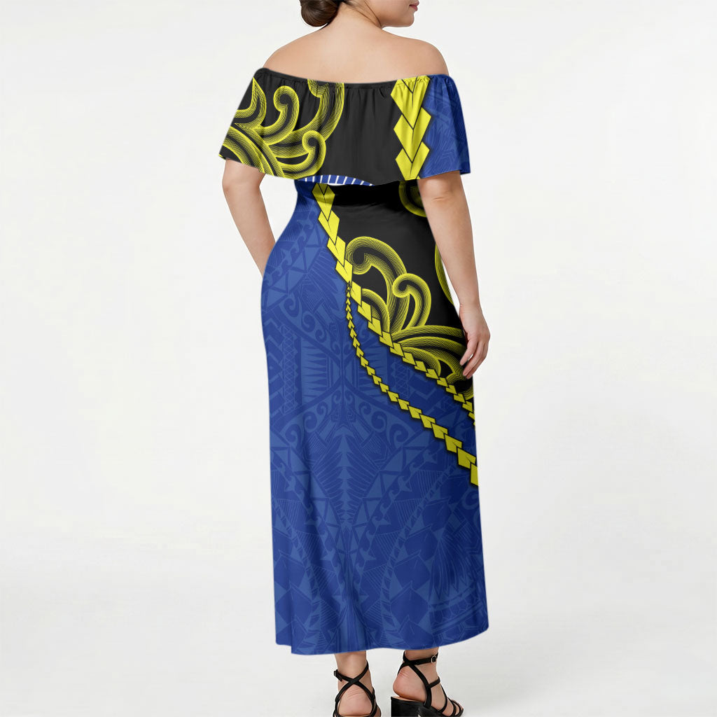 Federated States Of Micronesia FSM Off Shoulder Maxi Dress Pacific Islander Tribal Swirl Geometric Pattern TS04 - Polynesian Pride