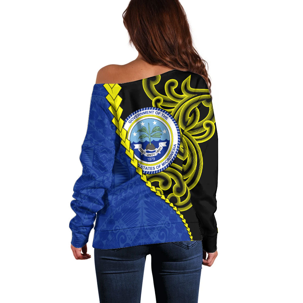 Federated States Of Micronesia FSM Off Shoulder Sweater Pacific Islander Tribal Swirl Geometric Pattern TS04 - Polynesian Pride