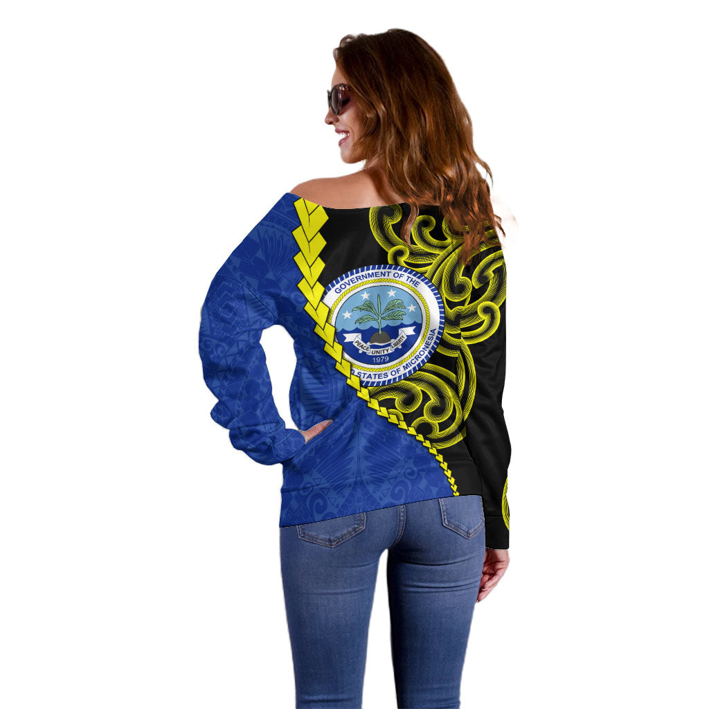Federated States Of Micronesia FSM Off Shoulder Sweater Pacific Islander Tribal Swirl Geometric Pattern TS04 - Polynesian Pride