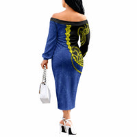 Federated States Of Micronesia FSM Off The Shoulder Long Sleeve Dress Pacific Islander Tribal Swirl Geometric Pattern TS04 - Polynesian Pride