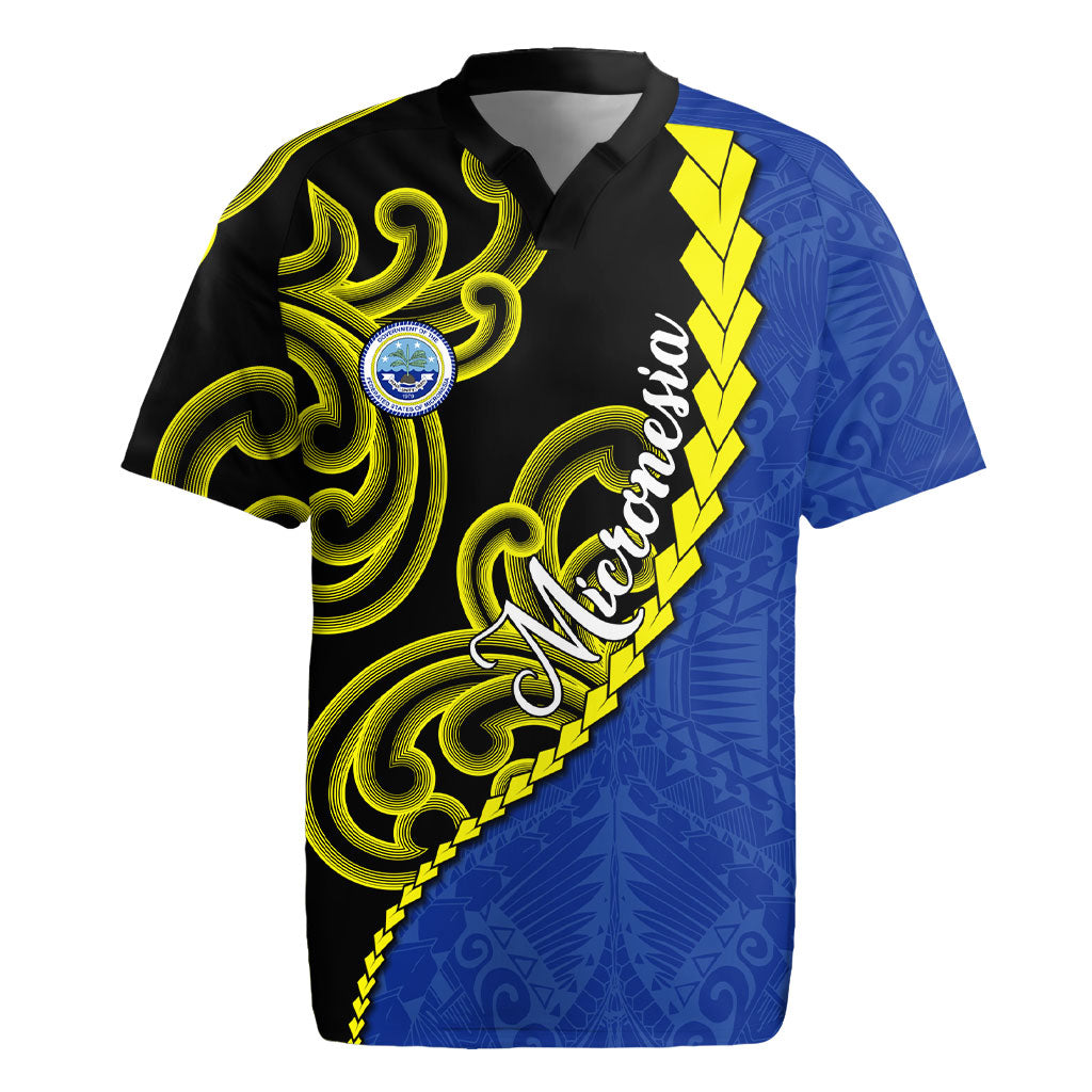Federated States Of Micronesia FSM Rugby Jersey Pacific Islander Tribal Swirl Geometric Pattern TS04 Black Blue - Polynesian Pride