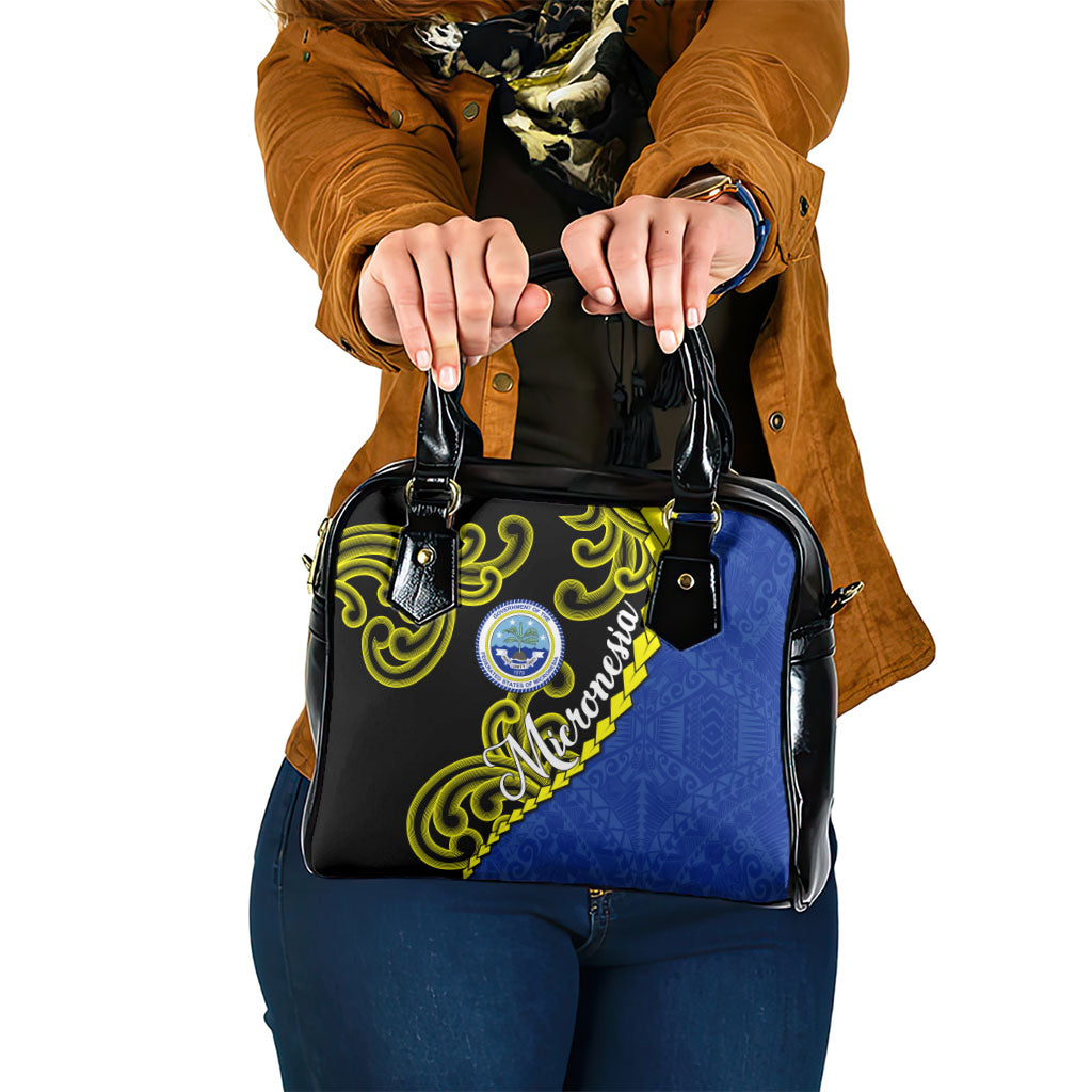 Federated States Of Micronesia FSM Shoulder Handbag Pacific Islander Tribal Swirl Geometric Pattern TS04 One Size Black Blue - Polynesian Pride