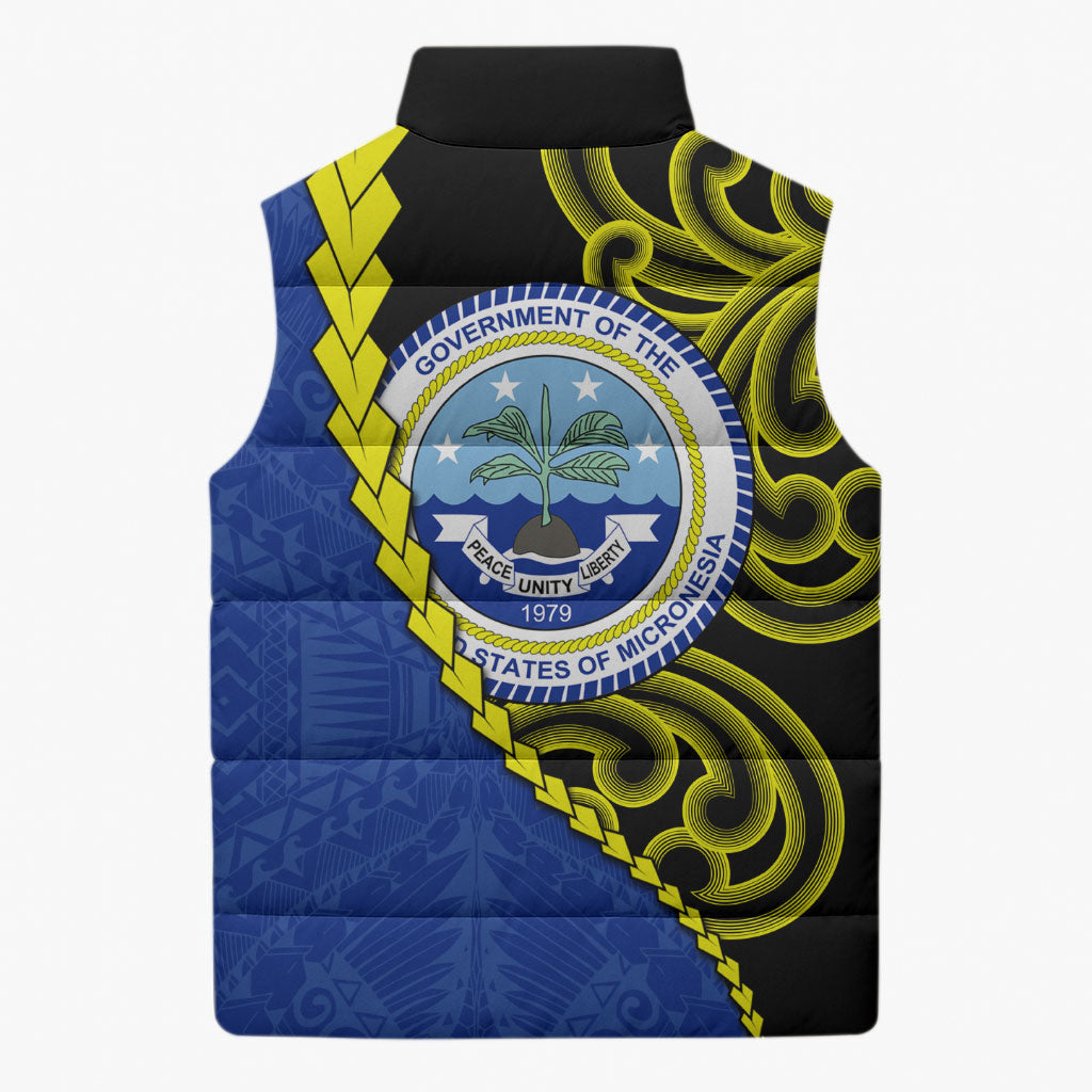 Federated States Of Micronesia FSM Sleeveless Puffer Jacket Pacific Islander Tribal Swirl Geometric Pattern TS04 - Polynesian Pride