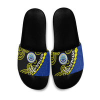 Federated States Of Micronesia FSM Slide Sandals Pacific Islander Tribal Swirl Geometric Pattern TS04 Black Blue - Polynesian Pride