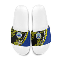 Federated States Of Micronesia FSM Slide Sandals Pacific Islander Tribal Swirl Geometric Pattern TS04 Black Blue - Polynesian Pride