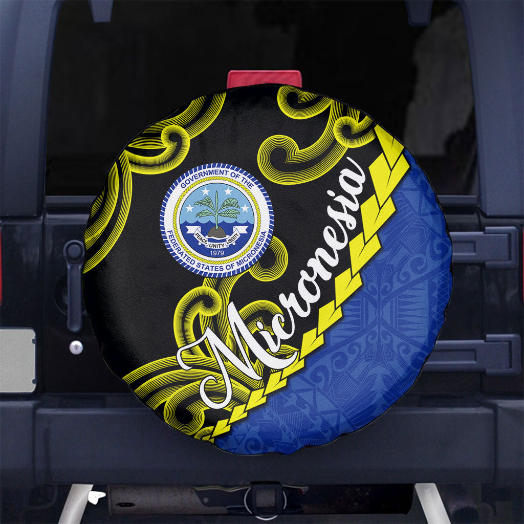 Federated States Of Micronesia FSM Spare Tire Cover Pacific Islander Tribal Swirl Geometric Pattern TS04 No hole Black Blue - Polynesian Pride