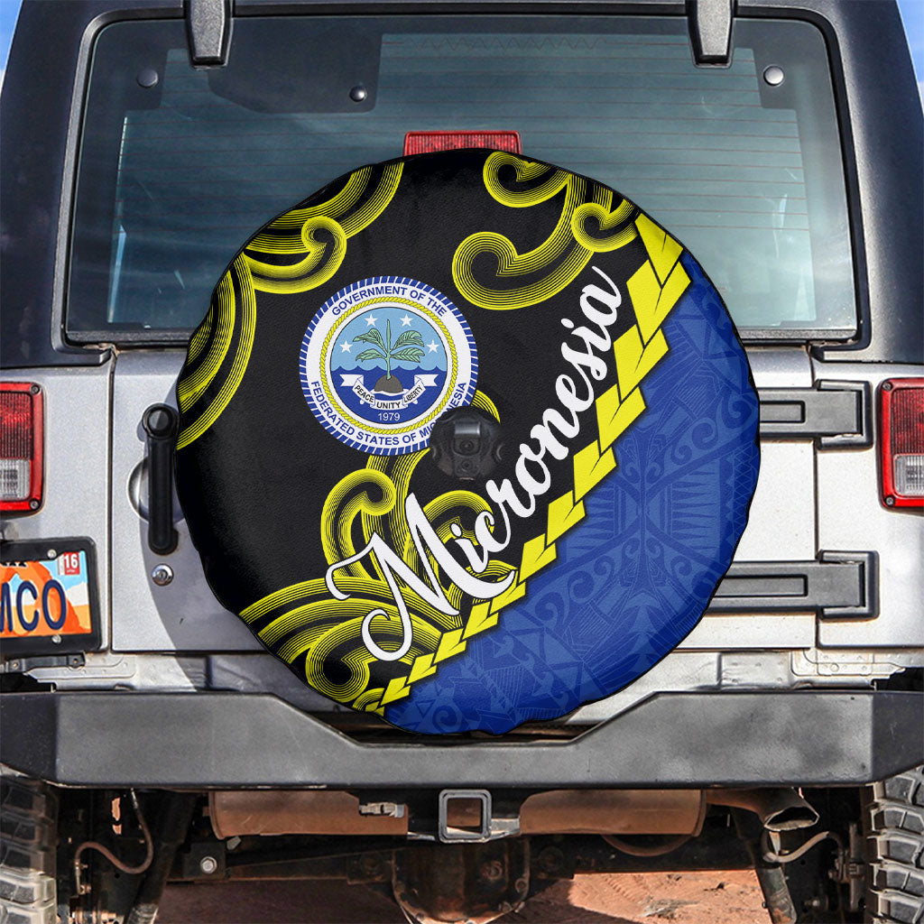 Federated States Of Micronesia FSM Spare Tire Cover Pacific Islander Tribal Swirl Geometric Pattern TS04 Black Blue - Polynesian Pride