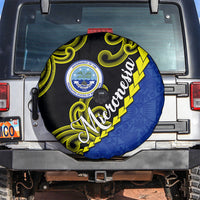 Federated States Of Micronesia FSM Spare Tire Cover Pacific Islander Tribal Swirl Geometric Pattern TS04 Black Blue - Polynesian Pride