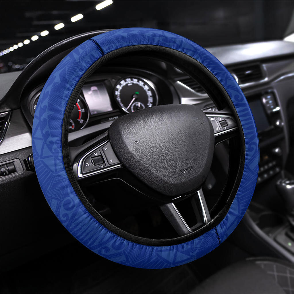 Federated States Of Micronesia FSM Steering Wheel Cover Pacific Islander Tribal Swirl Geometric Pattern TS04 Universal Fit Black Blue - Polynesian Pride