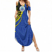 Federated States Of Micronesia FSM Summer Maxi Dress Pacific Islander Tribal Swirl Geometric Pattern TS04 Women Black Blue - Polynesian Pride