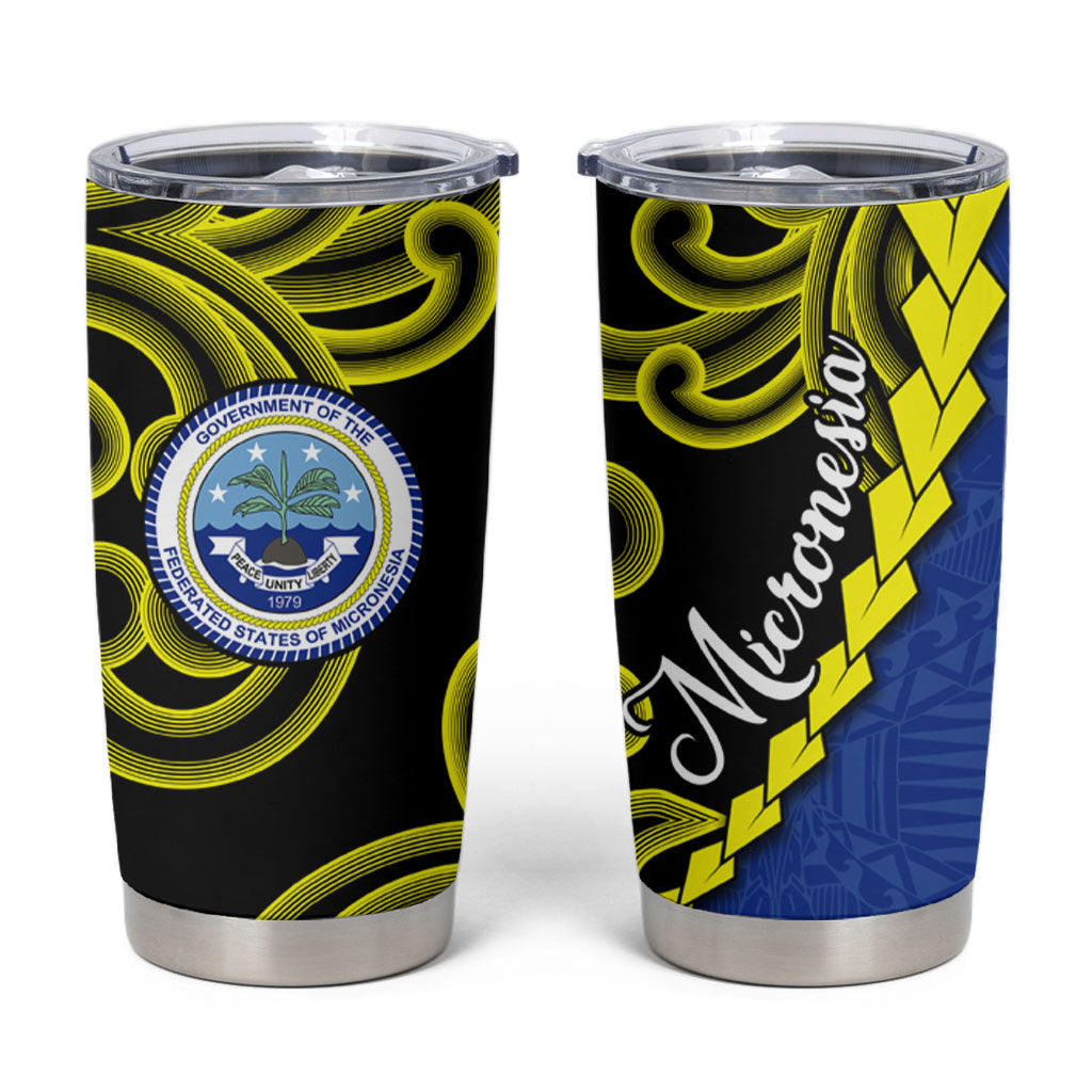Federated States Of Micronesia FSM Tumbler Cup Pacific Islander Tribal Swirl Geometric Pattern TS04 Black Blue - Polynesian Pride
