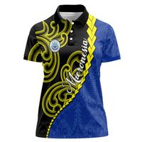 Federated States Of Micronesia FSM Women Polo Shirt Pacific Islander Tribal Swirl Geometric Pattern TS04 Female Black Blue - Polynesian Pride