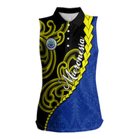 Federated States Of Micronesia FSM Women Sleeveless Polo Shirt Pacific Islander Tribal Swirl Geometric Pattern TS04 Female Black Blue - Polynesian Pride
