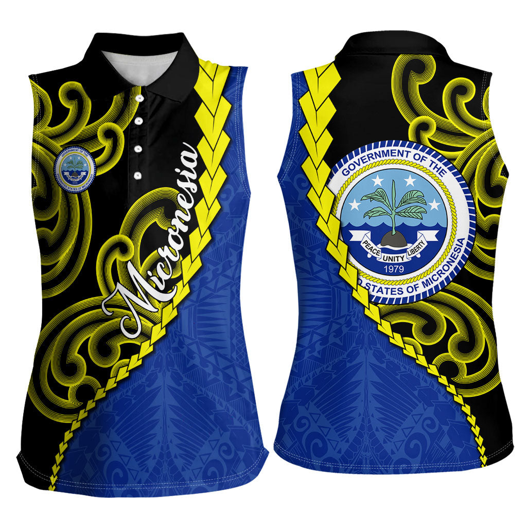 Federated States Of Micronesia FSM Women Sleeveless Polo Shirt Pacific Islander Tribal Swirl Geometric Pattern TS04 - Polynesian Pride