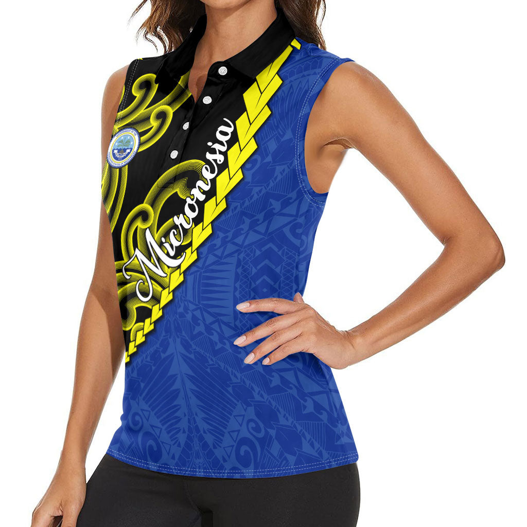 Federated States Of Micronesia FSM Women Sleeveless Polo Shirt Pacific Islander Tribal Swirl Geometric Pattern TS04 - Polynesian Pride