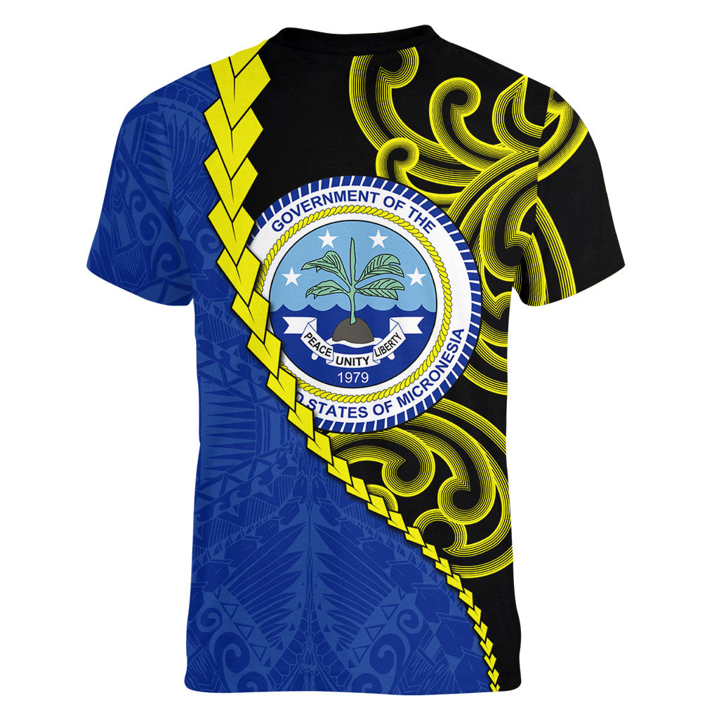 Federated States Of Micronesia FSM Women V-Neck T-Shirt Pacific Islander Tribal Swirl Geometric Pattern TS04 - Polynesian Pride