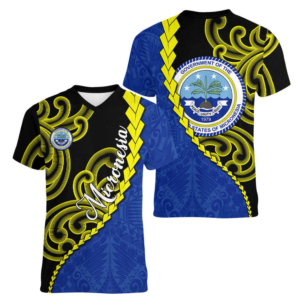 Federated States Of Micronesia FSM Women V-Neck T-Shirt Pacific Islander Tribal Swirl Geometric Pattern TS04 - Polynesian Pride