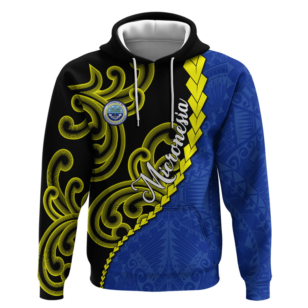 Federated States Of Micronesia FSM Zip Hoodie Pacific Islander Tribal Swirl Geometric Pattern TS04 Pullover Hoodie Black Blue - Polynesian Pride