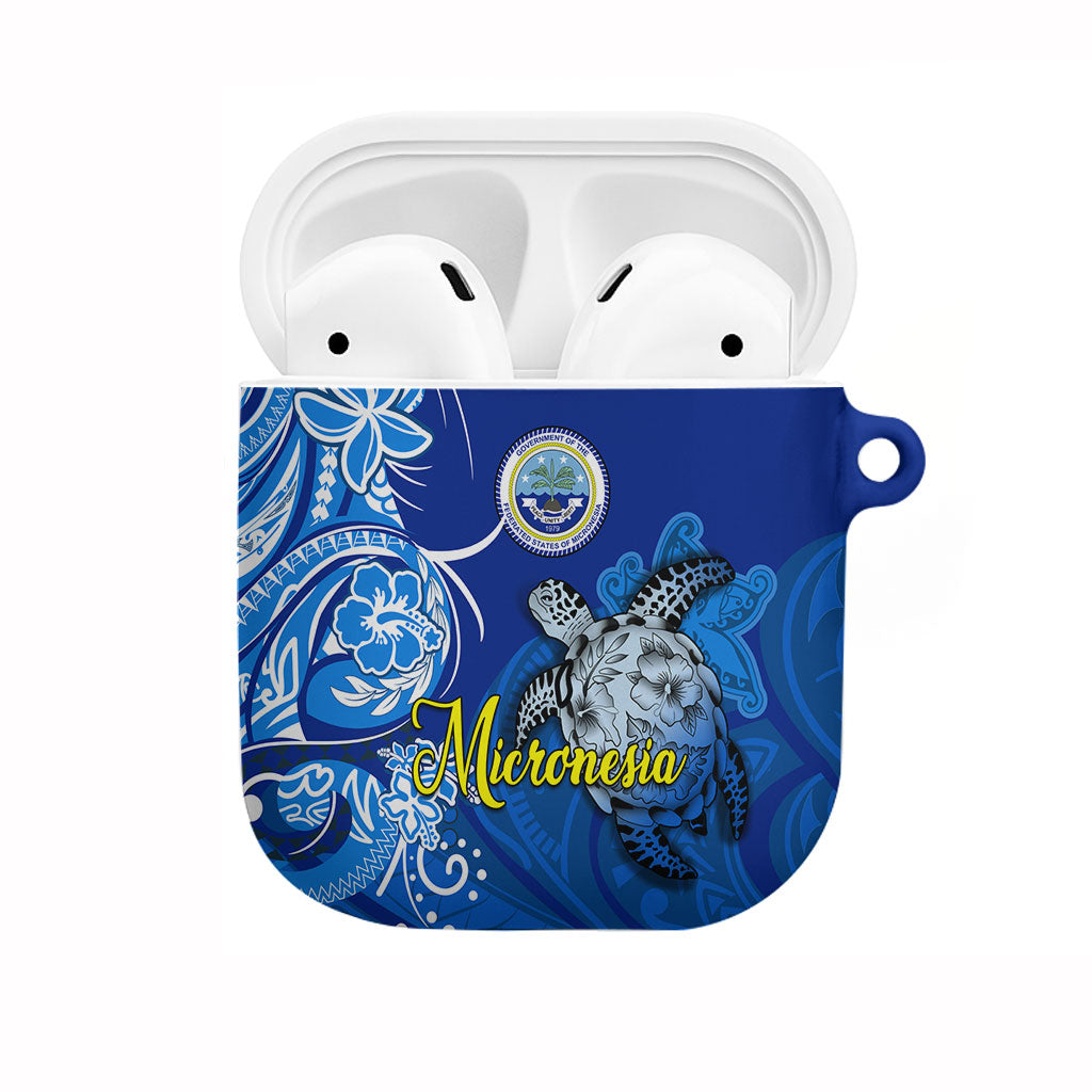 Micronesia Sea Turtle AirPods Case Federated States Of Micronesia Tribal Floral Pattern TS04 Blue White - Polynesian Pride